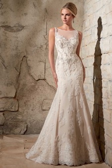 Abito da sposa moda Gonna lunga Senza Maniche all'aperto Pizzo Applique