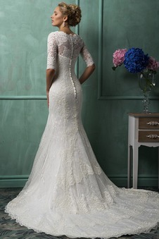 Abito da sposa Applique A-Line Lungo V-Scollo Quanto Mezze Maniche