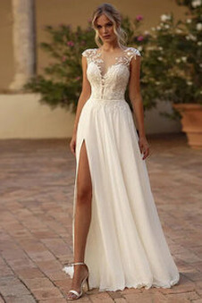 Abito da sposa Semplici Senza Maniche A-Line Spiaggia Spacco coscia-alto