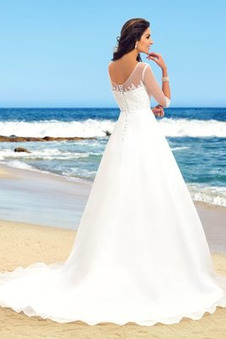 Abito da sposa Bateau Bottone Gonna lunga A-Line Illusione maniche