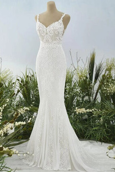 Abito da sposa Eleganti Applique Primavera Pizzo Lungo Naturale