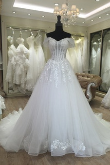 Abito da sposa Organza Applique Formale Chiesa Fuori dalla spalla