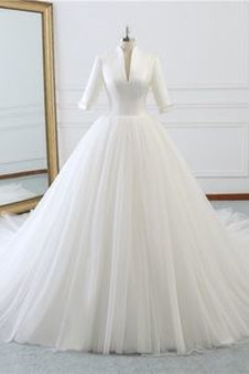 Abito da sposa Semplici Raso Cerniera Primavera Festoni A-Line