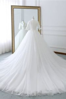 Abito da sposa Semplici Raso Cerniera Primavera Festoni A-Line