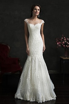 Abito da sposa Sirena Cappellini Lungo Shiena Sheer Maniche Corte