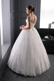 Abito da sposa Applique Allacciato Ball Gown Lungo Bateau Tulle