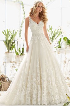 Abito da sposa a linea Principessa dea Lungo V-Scollo Primavera