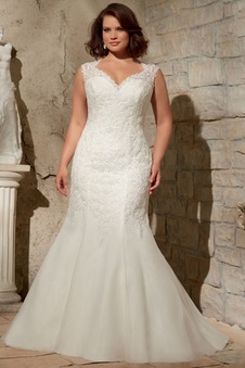 Abito da sposa Sirena Applique Chiesa Naturale Maniche Corte Pizzo francese