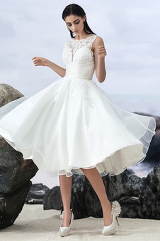 Abito da sposa A-Line Sotto Ginocchio Naturale Bateau Organza Schiena Nuda