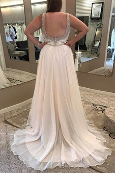 Abito da sposa Senza Maniche Organza ambra Schiena Nuda Festoni Scollo a v V