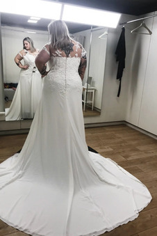 Abito da sposa Pizzo Caduta abbondante Lace Coperta Cappellini Corpo a mela