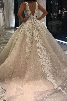 Abito da sposa Pizzo Senza Maniche Treno della corte Naturale A-Line