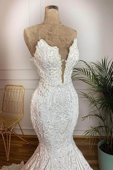 Abito da sposa Sirena Cerniera Tromba Pizzo Overlay Primavera Pizzo