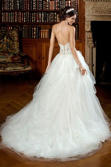 Abito da sposa Cuore Schiena Nuda Applique Senza Maniche Tulle Ball Gown