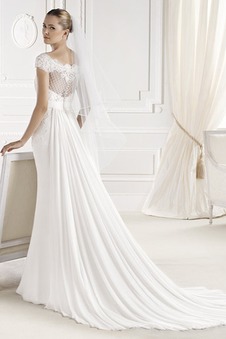 Abito da sposa All Aperto Applique Shiena Sheer Lungo odest Bateau