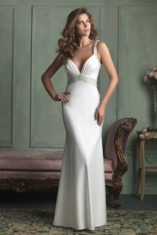 Abito da sposa Schiena Nuda V-Scollo Lungo Naturale Tubino Raso elastico