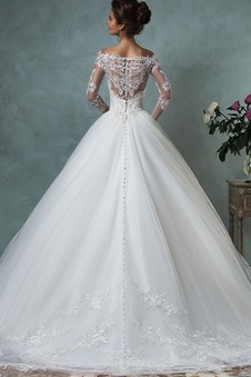 Abito da sposa Lungo Applique Collare di spalla Carta Pizzo francese