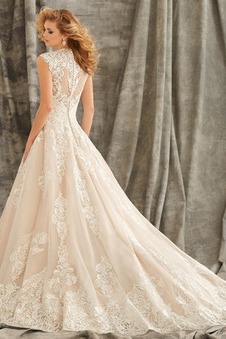 Abito da sposa Pizzo Lungo A-Line Maniche Corte Naturale All Aperto