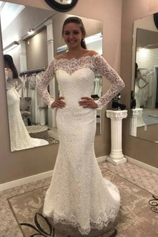 Abito da sposa Semplici Pizzo Overlay Collare di spalla Carta sirena