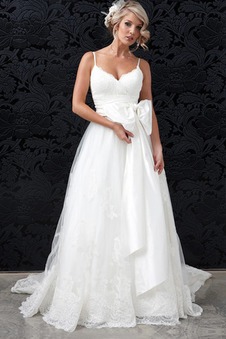 Abito da sposa Eleganti Cerniera Primavera Pizzo A-Line Spaghetti spalline