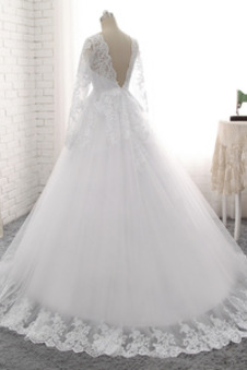 Abito da sposa Tulle Mezza Coperta Chiesa Queen Anne Festoni Illusione maniche