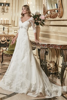 Abiti da sposa stile impero pizzo a linea Scollo a V alta vita