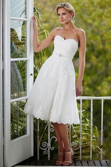 Abito da sposa Cuore Estate Applique Naturale al ginocchio Pizzo francese