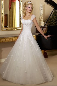 Abito da sposa Primavera Tulle Lungo Queen Anne collo Maniche Corte