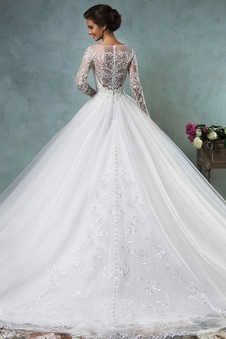 Abito da sposa tradizionali Tulle Naturale in pizzo Maniche Lunghe