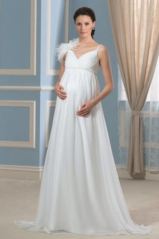 Abito da sposa Premaman piuma Cerniera Corpetto Pieghe Impero Super