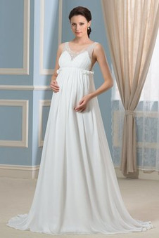 Abito da sposa Impero Corpetto Pieghe Autunno Chiffon Bottone Semplici