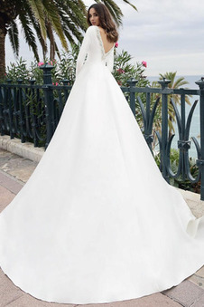 Abito da sposa Corpo a pera completo Schiena Nuda Bateau A-Line Chiesa