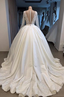 Abito da sposa Aqua perle a linea Profondo V-scollo Cinghia in rilievo