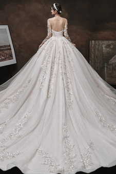 Abito da sposa Primavera Applique Naturale Maniche Lunghe tessuto