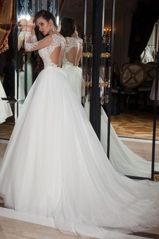 Abito da sposa Pizzo Ballgown Belle Maniche Lunghe decorato Gonna lunga