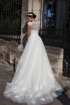 Abito da sposa Shiena Sheer Applique Bassa Maniche Corte Petit Bateau