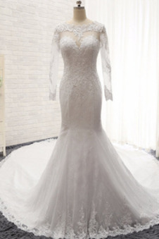 Abito da sposa Pizzo Pizzo Overlay Quanto Breve treno sirena completo