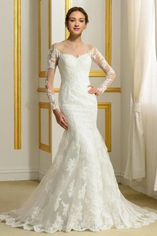 Abito da sposa Romantici Cappella treno Lace Coperta Spiaggia Bassa