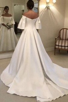 Abito da sposa Clessidra Maniche Corte Treno di spazzata Autunno Collo drappeggiato