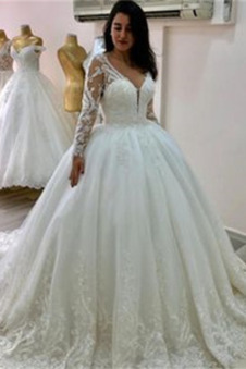 Abito da sposa Inverno Illusione maniche Maniche Lunghe Scollo a v V