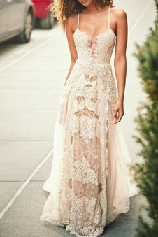 Abito da sposa Eleganti Spiaggia Pizzo Overlay Senza Maniche Cerniera