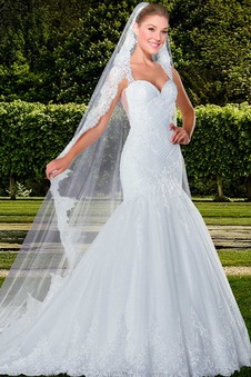 Abito da sposa Sirena Senza Maniche Con Velo Pizzo Alta Coperta Queen Anne