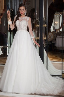 Abito da sposa Pizzo Ballgown Belle Maniche Lunghe decorato Gonna lunga