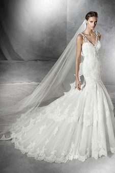 Abito da sposa Shiena Sheer Lungo Sirena V-Scollo Pizzo Primavera