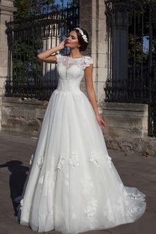 Abito da sposa Shiena Sheer Applique Bassa Maniche Corte Petit Bateau