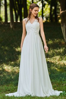 Abito da sposa Magro Schiena Nuda Oscillare A-Line Chiffon V-Scollo