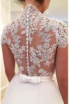 Abito da sposa Formale All Aperto V-Scollo Pizzo francese Maniche Corte