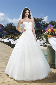 Abito da sposa Schiena Nuda Lungo Organza A-Line Fiore collo Sweetheart