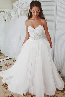 Abito da sposa Gonna lunga Naturale stravagante Spiaggia Pizzo Overlay