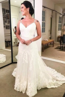 Abito da sposa Pizzo A-Line Schiena Nuda Naturale Treno della corte